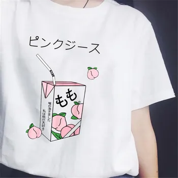 Kawaii Peach Juice Japanses Harajuku Grunge T-Shirt Girls Women Friends 90s White Tee Summer Casual Tumblr Outfit Fashion Tops