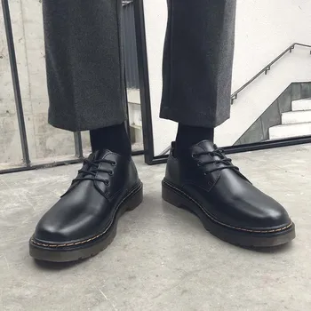 48 veličina dnevne ulične mode muške kožne cipele, britanski stil crna jednostavna muška obuća, studenti okrugla glava kožne cipele