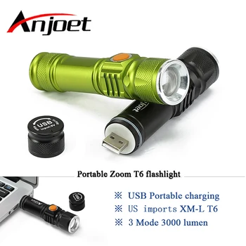 Anjoet svjetlo prijenosni mini-USB svjetiljku XML-T6 led svjetiljka 18650 punjiva ugrađena baterija vodootporan flash-light-3000 Lux