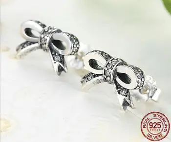 Luksuzni kristalno naušnice 925 sterling srebra luk cvijet naušnice za žene Brincos Bijoux svadbeni nakit
