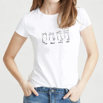 New Lovely Four Mačka Letter Print T-Shirt Women O Vrat Short Sleeve Summer T-Shirt Tops Fashion Tumblr Graphic T Shirts Clothes