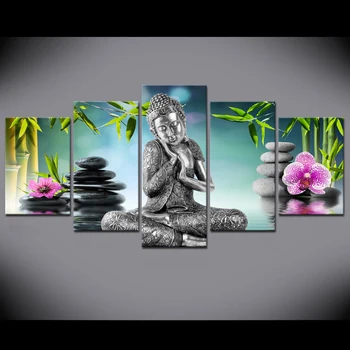 2019 5 kom. Buda platnu zida umjetnosti slikarstvo spavaće sobe Dekor modernog Buda orhideja bambus voda Zen ispis slika bez okvira