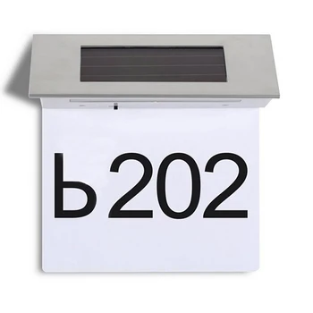 LED Solar Stainless Steel Powered House Number Lamp Automatic Switch Alphanumeric Outdoor Door Outdoor Wall Sign Light Sensor