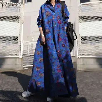 ZANZEA 2021 Women Floral Printed Maxi Long Dress proljeće сарафан berba Кафтанные haljine svakodnevne slobodne Vestidos Robe dugi rukav