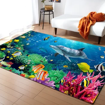 Tepih za djecu spavaća soba velika veličina 3D Delfin / morski pas / riba mekana pod tepih ocean more dnevni boravak tepisi klizanje mat l18
