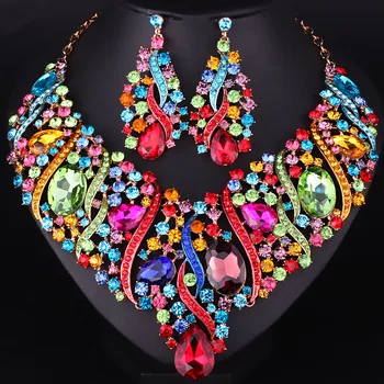 Afrički perle za nakit kapi vode puni Kristala dijamanata ogrlica i naušnice set luksuznih vjenčanje nakit setovi