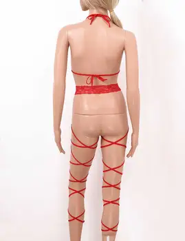 Seksi komplet donjeg rublja Otvorena prepone noćno rublje kupaći kostim body erotske mini bikini See Through Sheer Backless Self-tie Bodysuit