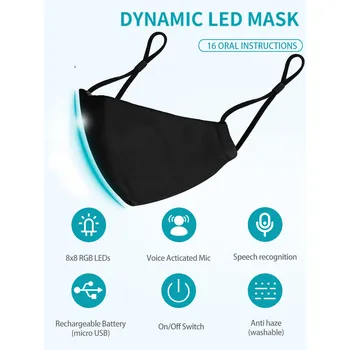 LED pamuk prašina maska za lice glas-aktivira svjetlo USB punjenje maska za muškarce i žene glazba stranka dar semafor usta poklopca