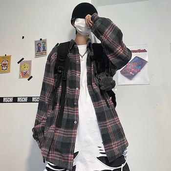 2020 Korejski Stil Pokrivač Košulja Ulzzang Hip Hop Odjeća Dugih Rukava Kpop Moda Prevelike Majice Harajuku Muške Svakodnevne Muške Košulje