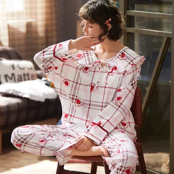 Novi hot prodaja ženske pidžame set 2 / kom pamuk Jesen Zima crtani film dugih rukava slatka pidžama svakodnevni kućna odjeća ženska pidžama