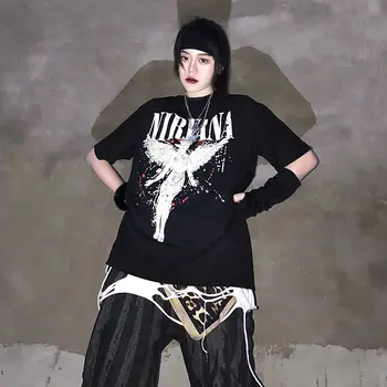 Nova Ženska Odjeća 2021 Ljeto Gotička Print Majica Nirvana Smajli Grafički Tees Ženske Slobodne Pismo Prozračni Plus Veličina Majice