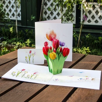 3D pop-up tulipani cvijeće čestitka Božić Dan Rođenja Novu godinu, poziv