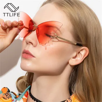 TTLIFE leptir sunčane naočale rimless žene luksuzni brand dizajner moda ogroman steampunk sunčane naočale vintage naočale UV400