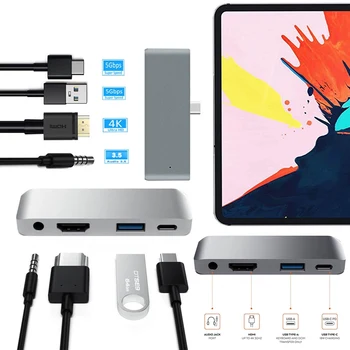 USB Type-C To HDMI PD USB 3.0 & 3.5 mm Mobile Pro Hub adapter s punjenja USB-C PD 4K priključak za slušalice 2020 iPad Pro Tablet Hub