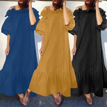 ZANZEA Bohemian Off Shoulder Party сарафан moda žene ljeto Maxi duga haljina s dugim bujnim rukava ukrašen Vestidos Femme Robe