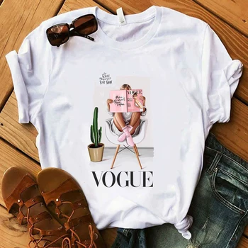 Košulje žene 2020 Vogue Lady Summer White High heels Lipstick Cola T Shirt Make You Happy majice, ženske majice Harajuku T-shirt