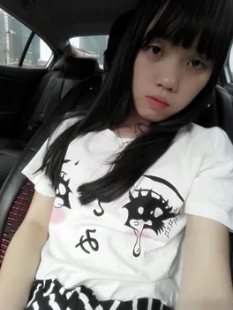 Dingtoll WHO eat MY COMBAT Tee Shirt Women Harajuku Cute Girls Tears Printed T shirt Lady Tops XL Plus WMT176