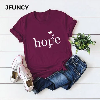 JFUNCY Plus Size Žene T-Shirt Creative Letter Print Summer Tees Woman Top Short Sleeve Casual T-shirt pamuk Ženska majica