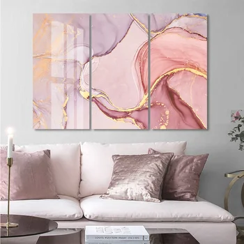 Moderne apstraktne roza mramora umjetnička djela 3 platna slike DIY растянутые plakati ispisuje zid umjetnost slika za dnevni boravak doma dekor