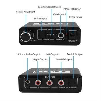 DAC optički Toslink koaksijalni dvosmjerno prekidač RCA i 3,5 mm priključak za digitalno-analogni audio adapter je pretvarač
