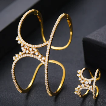 GODKI korejski modni narukvica pljuska prsten nakit kit set za žene vjenčanje kubni Cirkon Crystal CZ aretes de mujer modernos