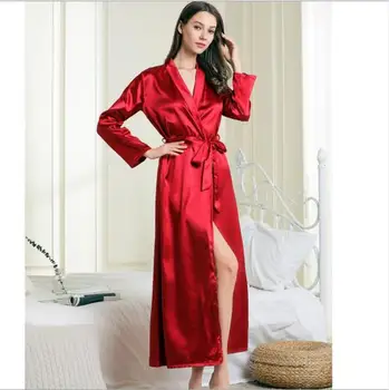 Fdfklak svilene haljine za žene proljeće ljeto Seksi noćni odjeća, ogrtač crna/bordo-crvena plus size haljina M-XXL