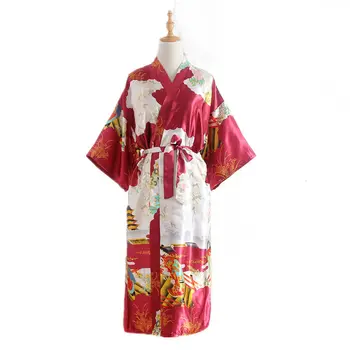 Berba ispis kineski žene satiny ogrtač ogrtač za kupanje seksualno kimono ogrtač pidžama duge random pidžama jedan-veličina-HD10
