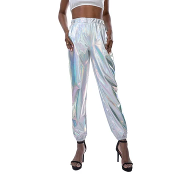 S-2XL hip-hop hlače žene holografska hlače noćni klub nalik na visokim strukom duge hlače ulične casual soports cool moda