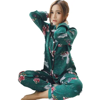 Jesenje nove ženske, pamuk, saten pidžama pidžama Femme dugi rukav pidžame setove s hlačama Sleep Lounge Pijama Night Underwear