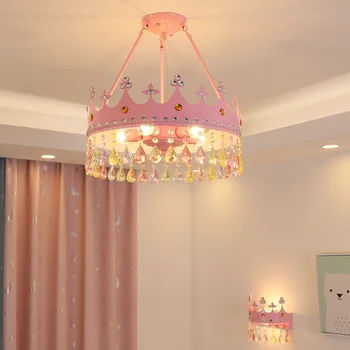 Kreativne djeca djevojke spavaća soba luster rasvjeta Kristal privjesak zlato pink Princess Crown dječja soba stropa visi svjetiljka LED