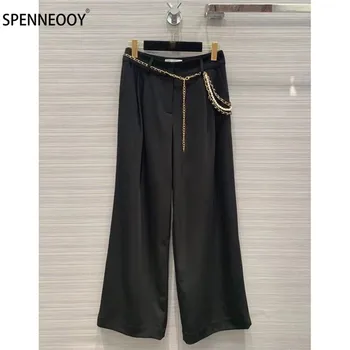 SPENNYMOOR dizajnerski brand proljeće ljeto pistu točno postavili pruga crne široke hlače Ženske luksuzni lanac privjesak fancy hlače hlače