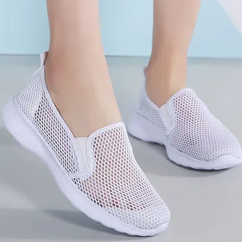 Plus veličina 42 prozračna mrežica tenisice na platformu žene skliznuti na meke ženske patike žena zrak mreže čarapa cipele apartmani šetnje