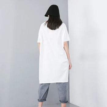 [EAM] žene нерегулярная spin dug veliki veličina bijela majica novi okrugli izrez Pola vrećice moda plima proljeće ljeto 2021 1DD2309