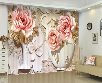 Kineski vrata zavjese luksuzni dimed 3D prozor zavjese dnevni boravak vjenčanje cvijet Cortina zavjese Rideaux individualne jastučnice