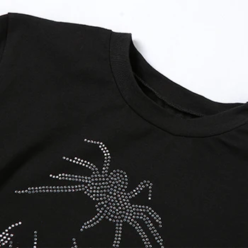 ArtSu Punk Vintage vještački dijamant Spider grafički crne majice Mall Goth Y2K O-izrez kratkih rukava usjeva vrhovima E-Girl tees TS52649