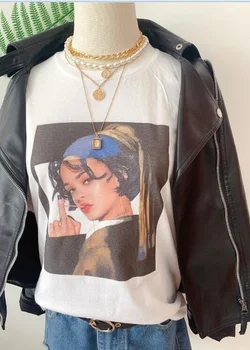 HAHAYULE ljeto umjetnost Djevojka s bisernom серьгой Rihanna top crtani Mona Lisa moda moda Harajuku ulica Ženska odjeća