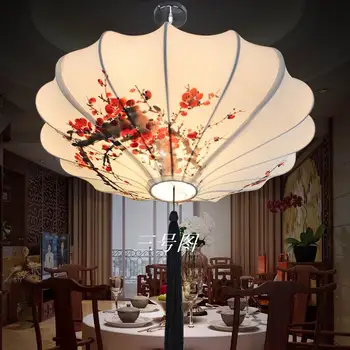 Kineski stil lampe nova klasična tkanina lotus leaf lampa seljački casual romantičan dekor viseći svijećnjak 40-60 cm osoba za ručno crtanje