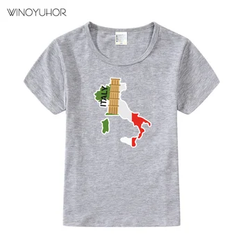 2020 New Summer Boys T Shirts Cotton Short Sleeve Tshirt Funny Italy Map Print T-shirts For Kids Girls Tops Tee Clothes