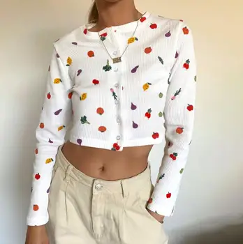 Однобортный voćni print jesen ženska nova tanka casual majica na zakopčane