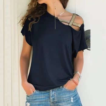Ženska t-shirt majica Solid Single Shoulder Off ljeto kratkih rukava Seksi Casual V izrez s dugim rukavima Top Street Clothes Dropship