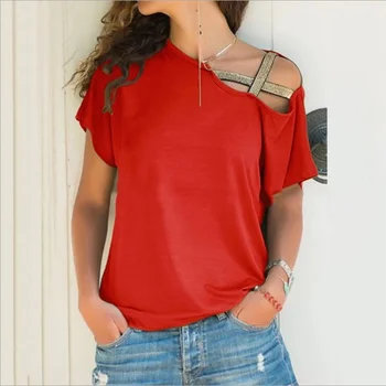 Ženska t-shirt majica Solid Single Shoulder Off ljeto kratkih rukava Seksi Casual V izrez s dugim rukavima Top Street Clothes Dropship