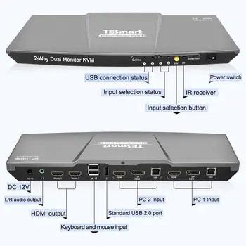DisplayPort + HDMI Dual Monitor KVM Switch podržava 4K UHD@60Hz USB 2.0 uređaja upravljaju do 2 računala s pomoću (DP+HDMI+USB) Inp