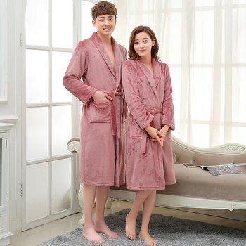 U prodaji ljubitelji luksuznih dugog toplog kimono ogrtač za žene i muškarce svila flanel noć zimski ogrtač haljine djeveruša haljina