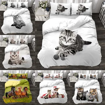Serija životinja mačka konj realan трехсекционные posteljina 3D digitalni tisak deka set od četiri komada set