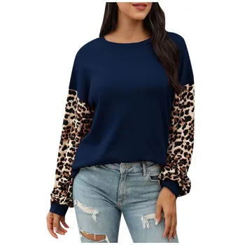 Novi ženski леопардовый top sa po cijeloj površini plus size Ljeto Jesen okrugli izrez majica dugi rukav moda casual pulover besplatne majice