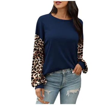 Novi ženski леопардовый top sa po cijeloj površini plus size Ljeto Jesen okrugli izrez majica dugi rukav moda casual pulover besplatne majice