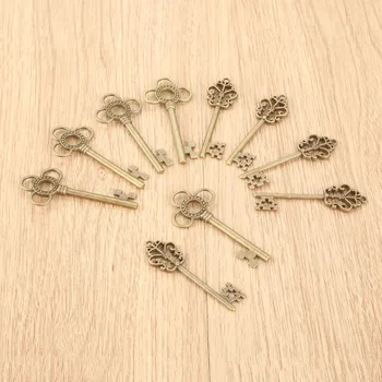 10шт Vintage Old Look Skeleton Keys Fancy Heart Bow ogrlica ovjes Vintage look skeleton Keys 57*17mm 62*28mm