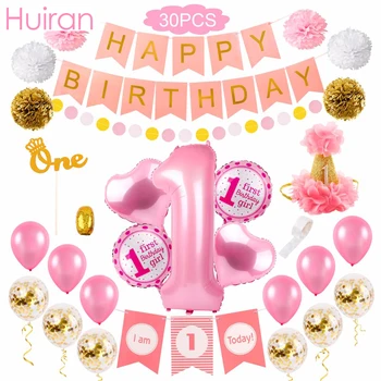 Huiran 1st Happy Birthday banner 1st Birthday Party Decor 1 Birthday Party Supplies 1 Year Birthday Boy Girl Baby Shower Decor
