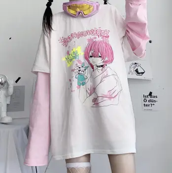 Jesenski majica svakodnevni anime Zec ispis t estetski besplatne majice žene s dugim rukavima ogroman vanjski odjeća gotička Harajuku Kawaii