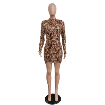 Novi 2021 Žene Bodycon Leopard Dresses Seksi Club Slim Package Bedra Ljuska Mini Haljine Dugi Rukav Žena Uredski Haljina Vestidos